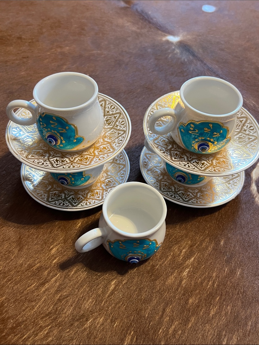 Decorative Blue Evil Eye Espresso Cup and Saucer Set - 9pc